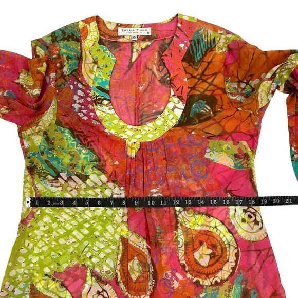 Trina Turk Women's Sz 10 Multicolor 3/4 Sleeve Mini Dress Swimsuit Cover-Up Medi - Picture 11 of 14